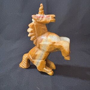 Hand Carved Onyx Marble Stone Rearing Unicorn 6" Figurine Sculpture Decor